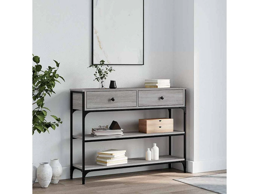 Mesa consola 100x25x75 cm derivados de madeira cinzento sonoma