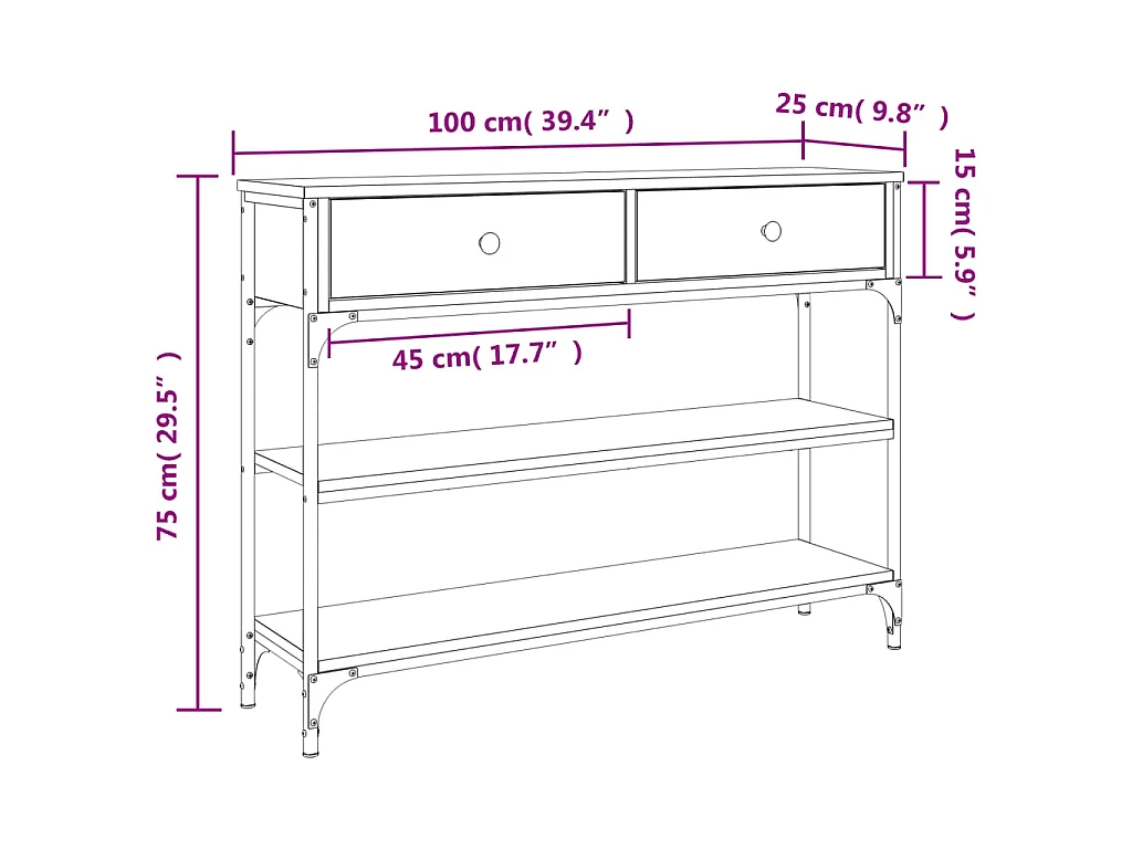 Mesa consola 100x25x75 cm derivados de madeira cinzento sonoma