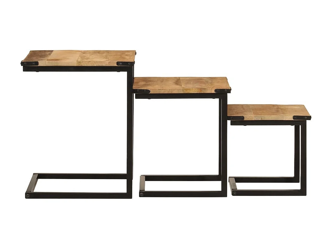 Satztische 3 Stk. Massivholz Mango und Eisen