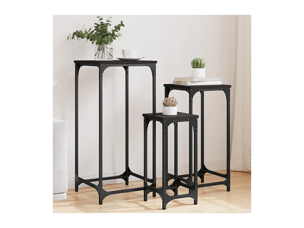 Tables d’appoint gigognes 3 pcs noir bois d'ingénierie