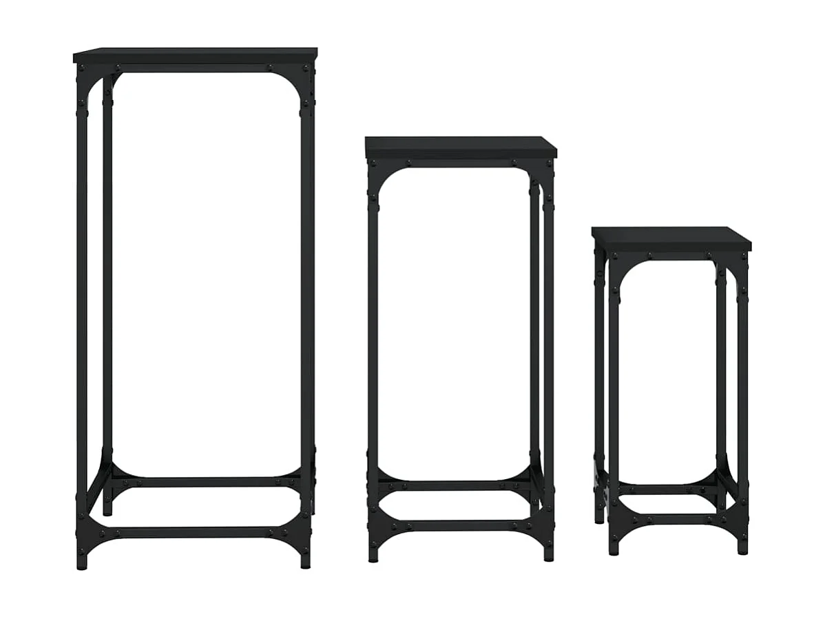 Tables d’appoint gigognes 3 pcs noir bois d'ingénierie