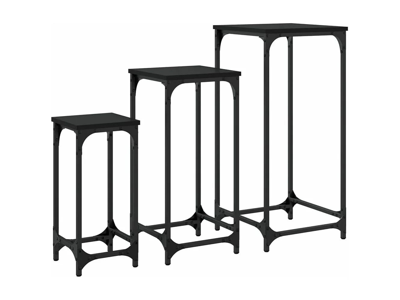 Tables d’appoint gigognes 3 pcs noir bois d'ingénierie