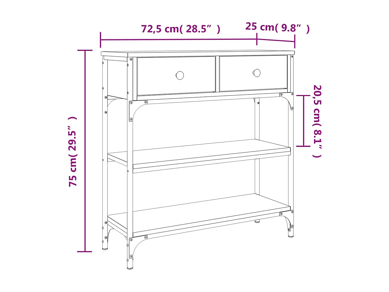 Wandtafel 72,5x25x75 cm bewerkt hout grijs sonoma eikenkleurig