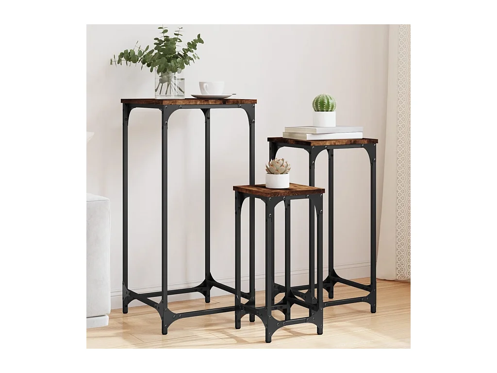 Tables d’appoint gigognes 3 pcs chêne fumé bois d'ingénierie