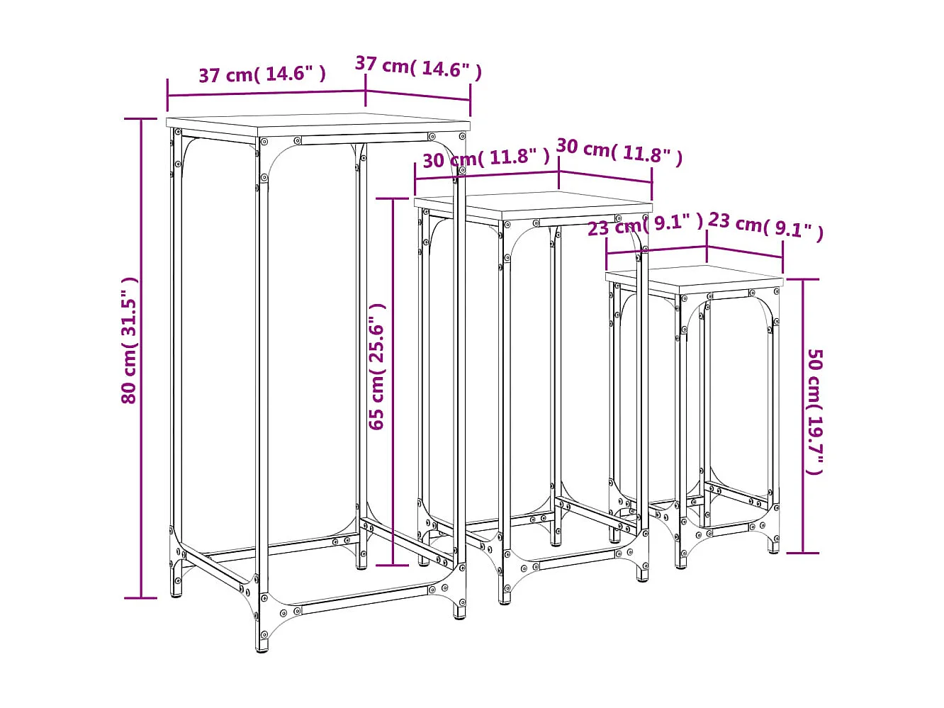Tables d’appoint gigognes 3 pcs chêne fumé bois d'ingénierie