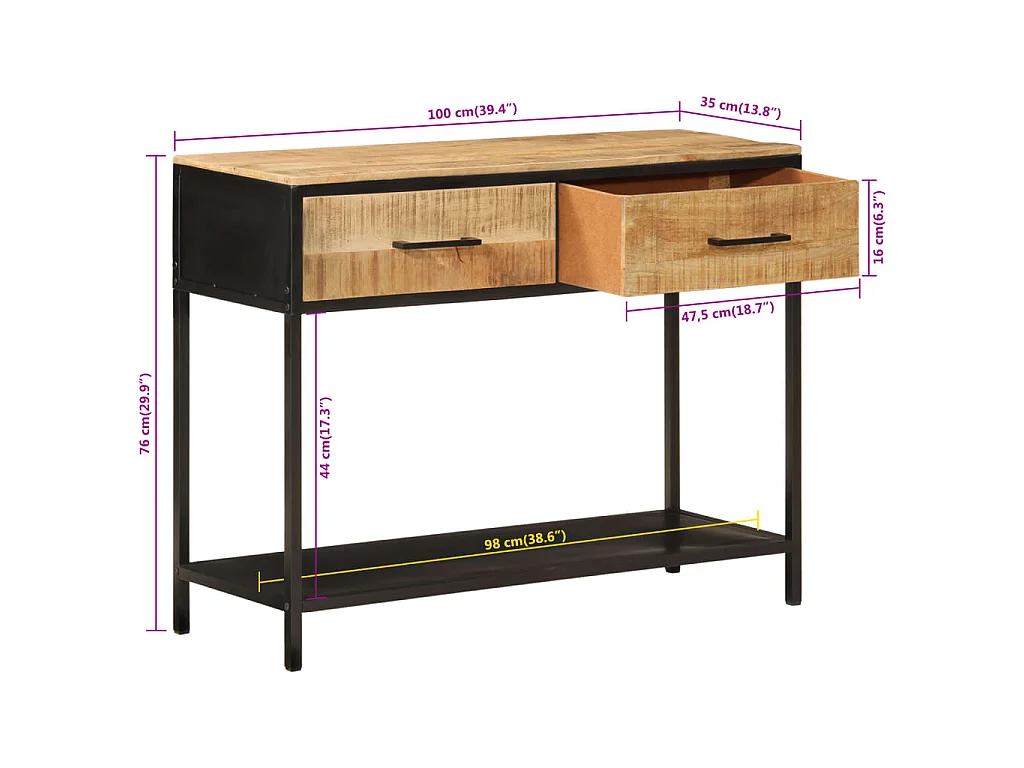 Konsolentisch 100x35x76 cm Massivholz Mango und Eisen