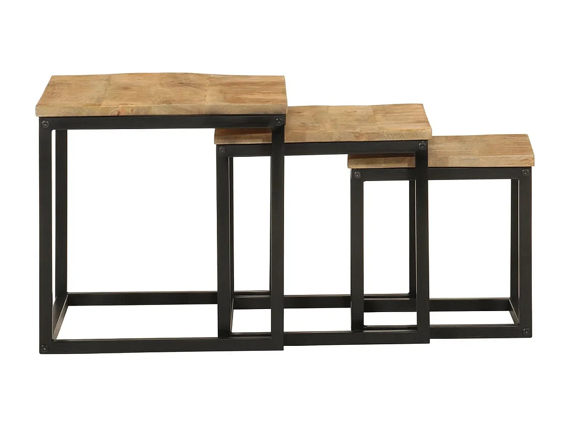 Tables basses gigognes 3 pcs bois massif de manguier et fer