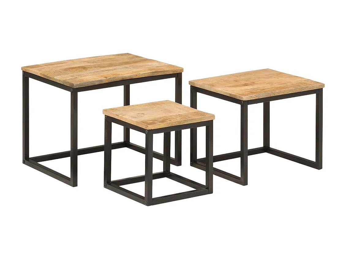 Tables basses gigognes 3 pcs bois massif de manguier et fer