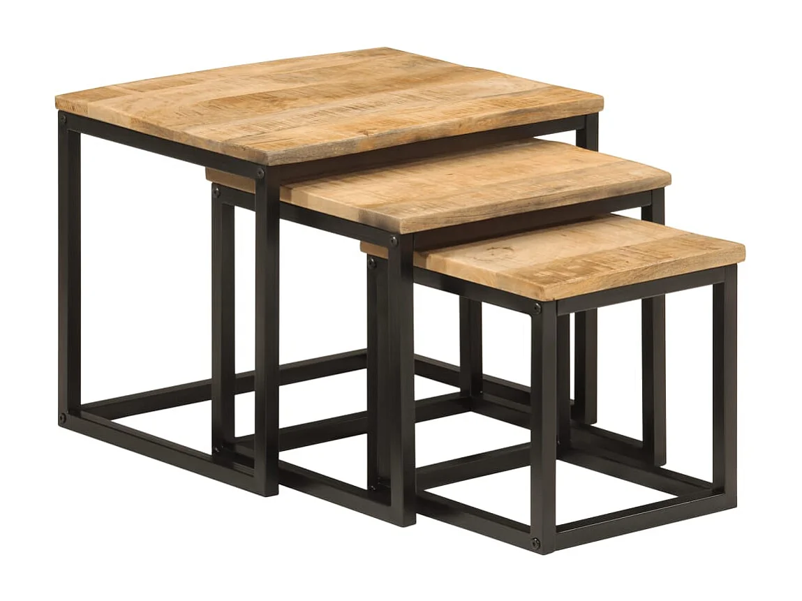 Tables basses gigognes 3 pcs bois massif de manguier et fer