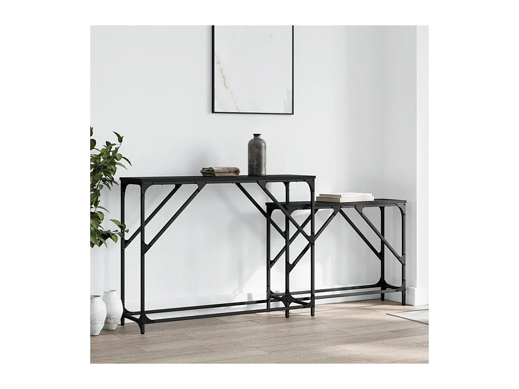 Tables console gigognes 2 pcs noir bois d'ingénierie