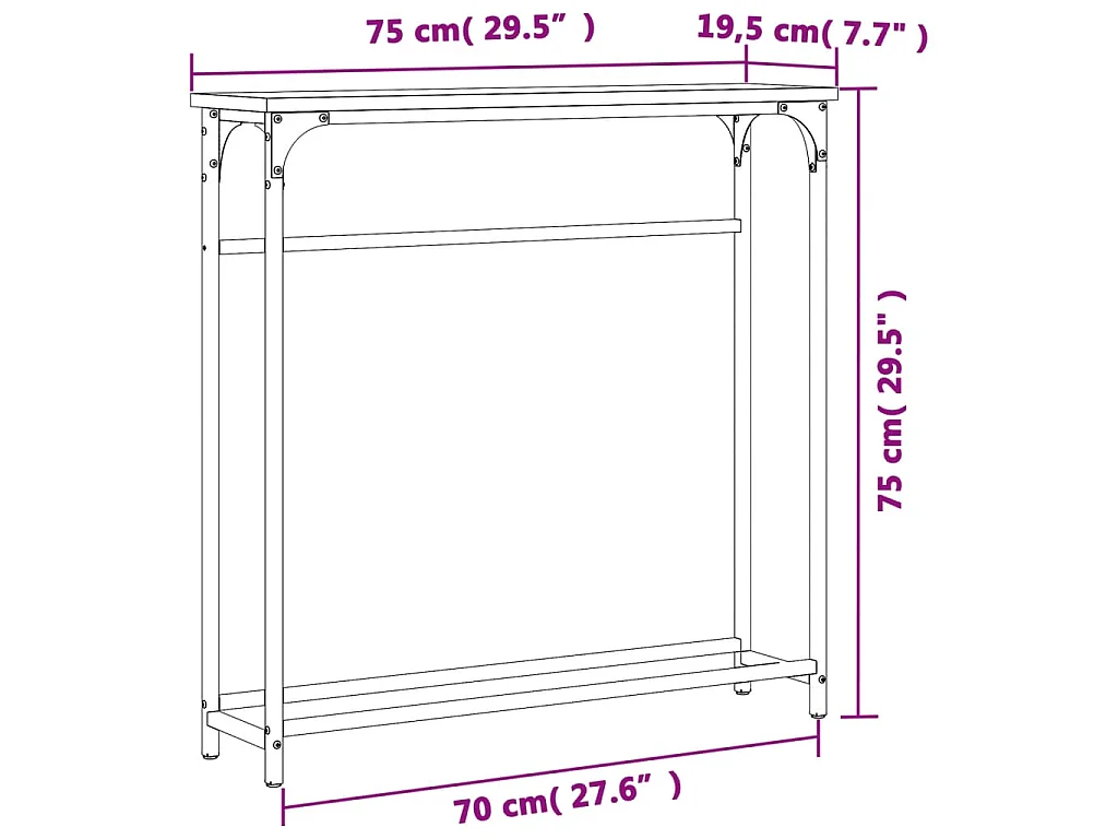 Mesa consola roble Sonoma 75x19,5x75 cm madera de ingeniería