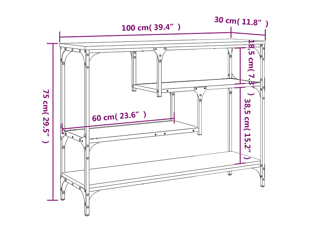 Wandtafel 100x30x75 cm bewerkt hout gerookt eikenkleurig