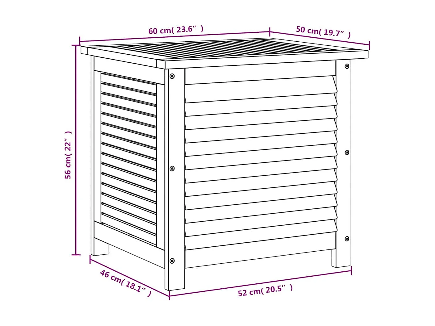 Caixa arrumação jardim c/ veneziana 60x50x56 cm acácia maciça