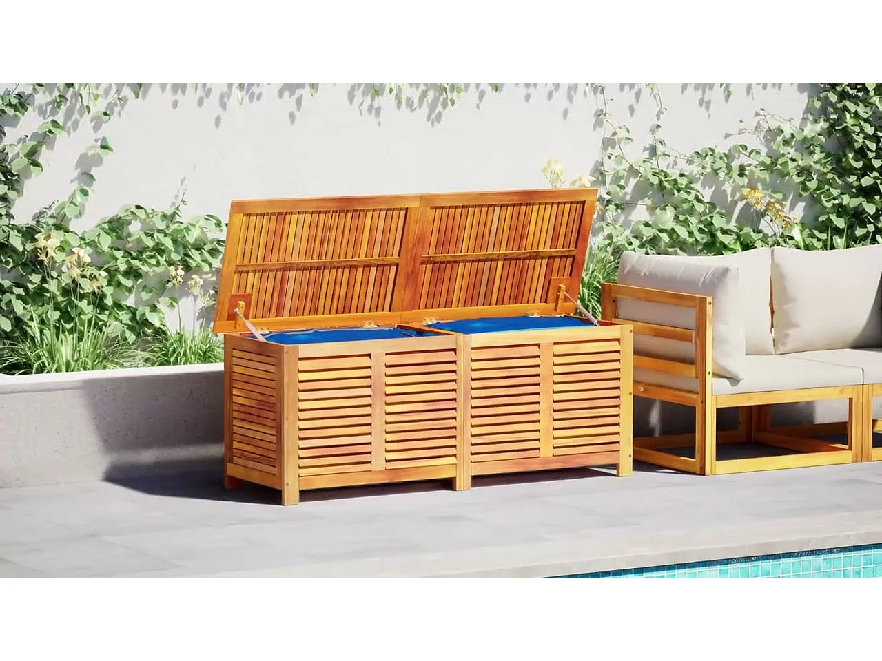 Boîte de rangement de jardin persiennes 60x50x56cm bois acacia