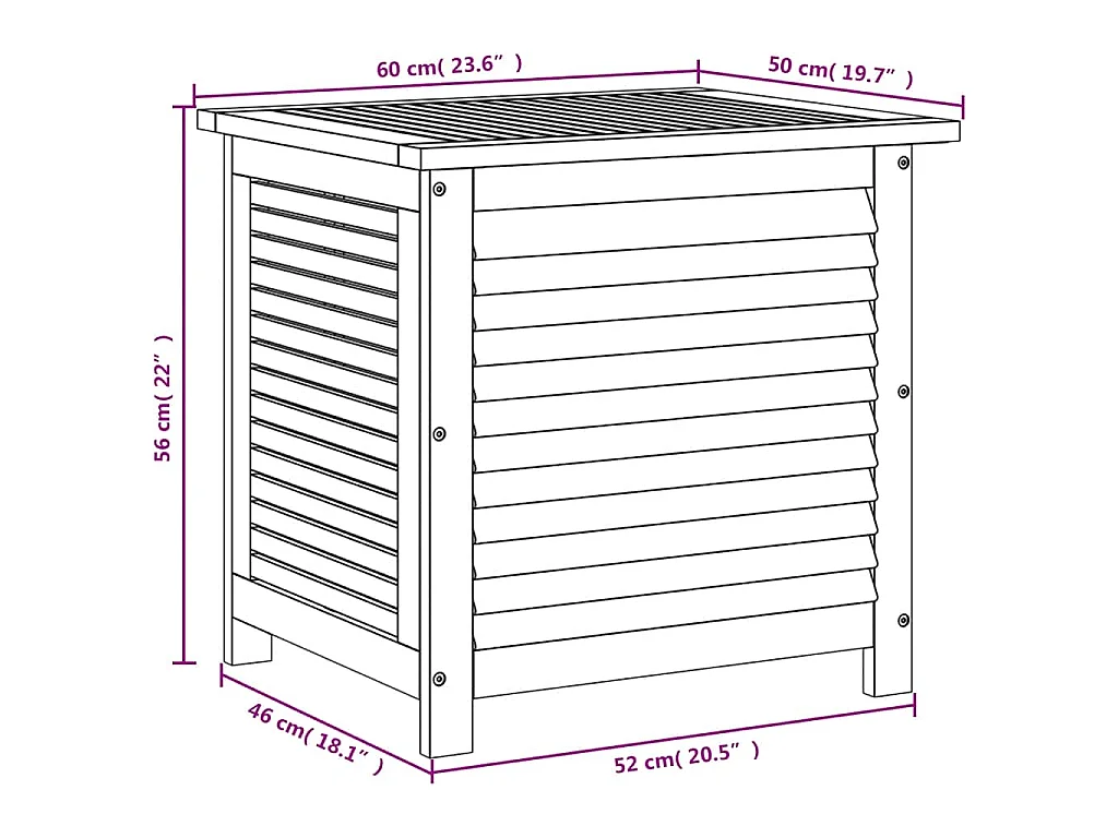Boîte de rangement de jardin persiennes 60x50x56cm bois acacia