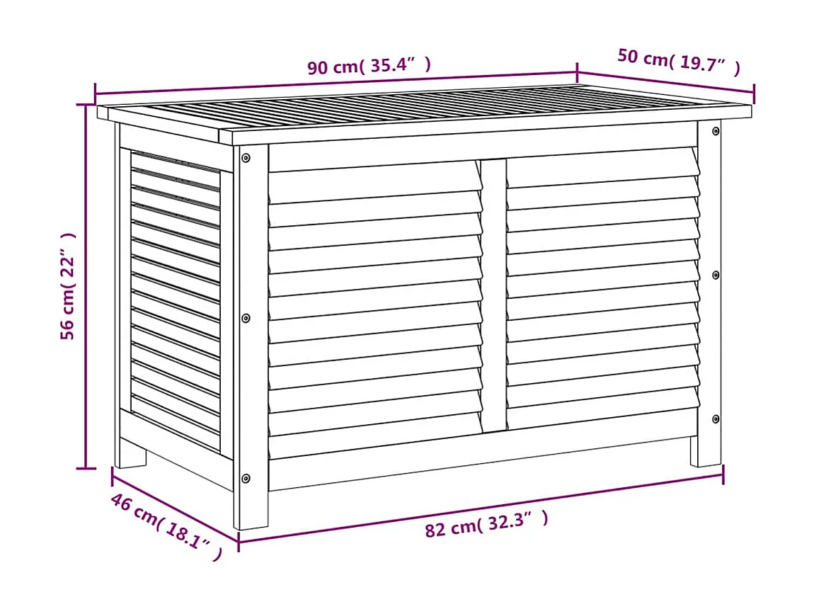 Boîte de rangement de jardin persiennes 90x50x56 cm bois acacia