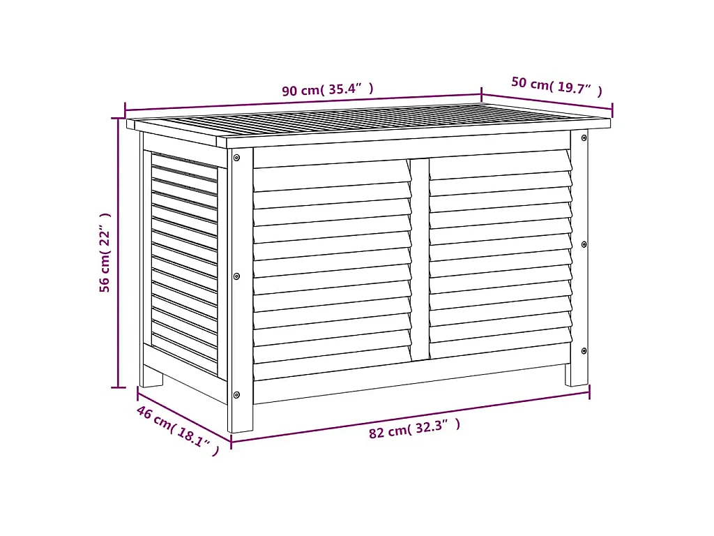 Boîte de rangement de jardin persiennes 90x50x56 cm bois acacia