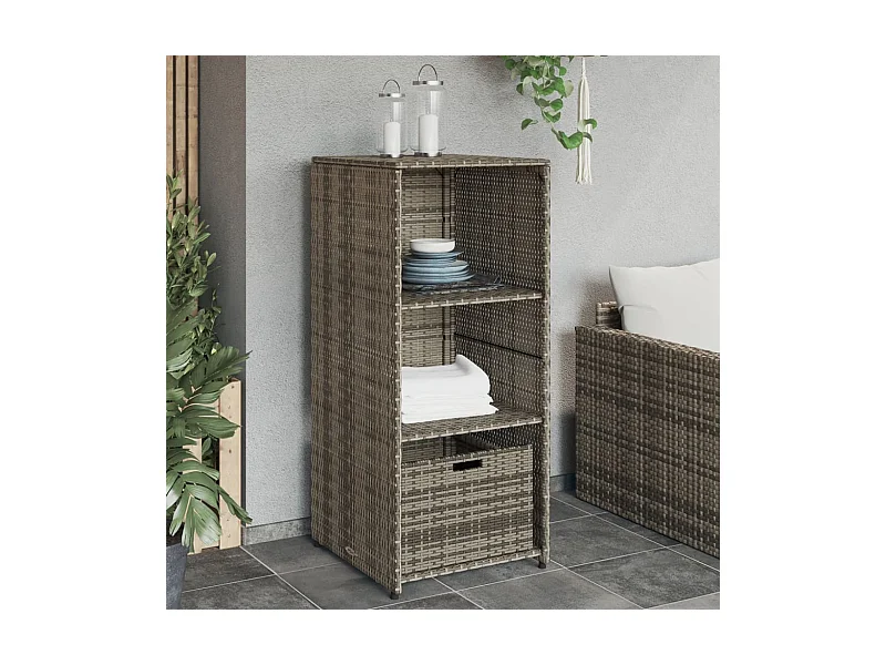 Armario de almacenaje de jardín ratán PE gris 50x55x115 cm
