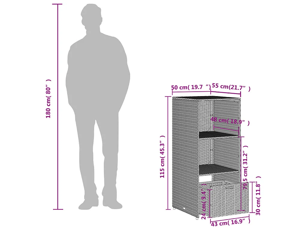 Armoire de rangement de jardin gris 50x55x115 cm résine tressée