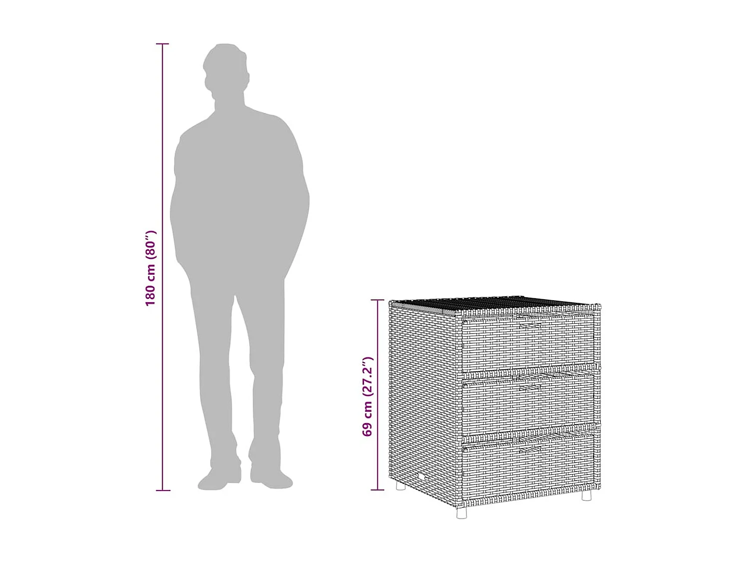 Gartenschrank Schwarz 55x59x69 cm Poly Rattan