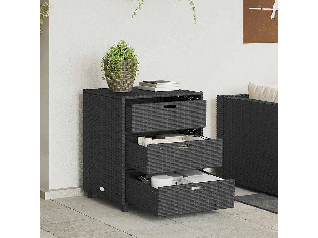 Armário de arrumação p/ jardim 55x59x69 cm vime PE preto