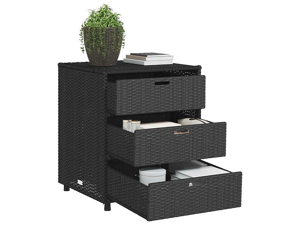 Armário de arrumação p/ jardim 55x59x69 cm vime PE preto