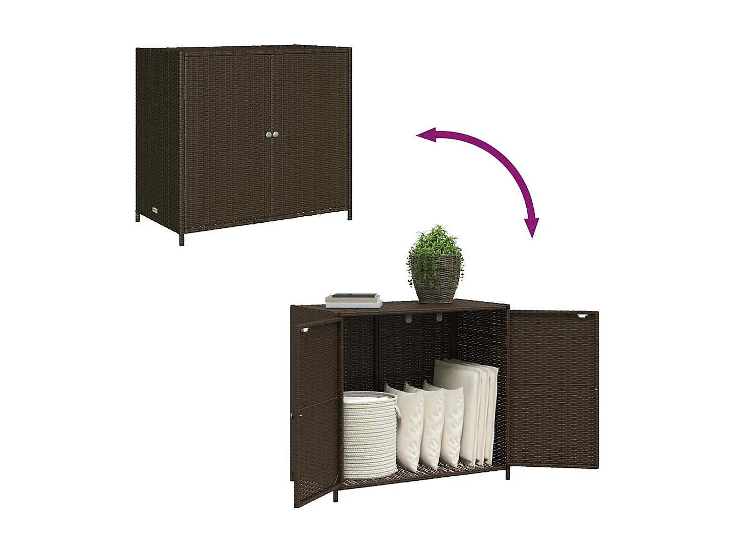 Gartenschrank Braun 83x45x76 cm Poly Rattan