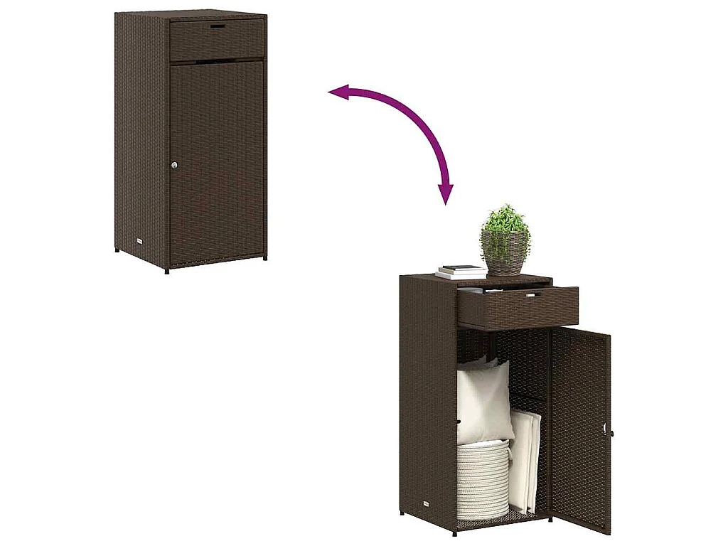 Armário de arrumação para jardim 55x55x111 cm vime PE castanho