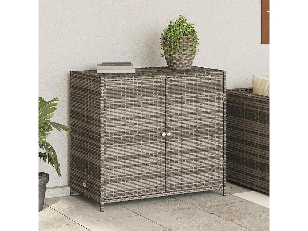 Armadietto Portaoggetti Giardino Grigio 83x45x76 cm Polyrattan