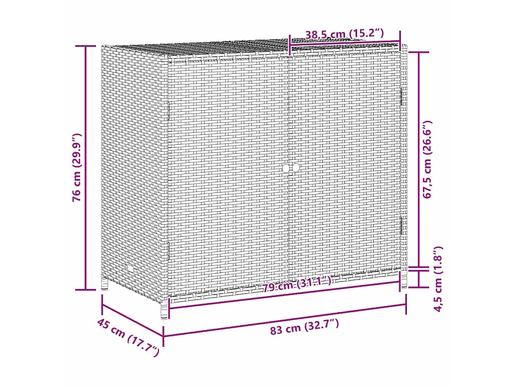 Armadietto Portaoggetti Giardino Grigio 83x45x76 cm Polyrattan