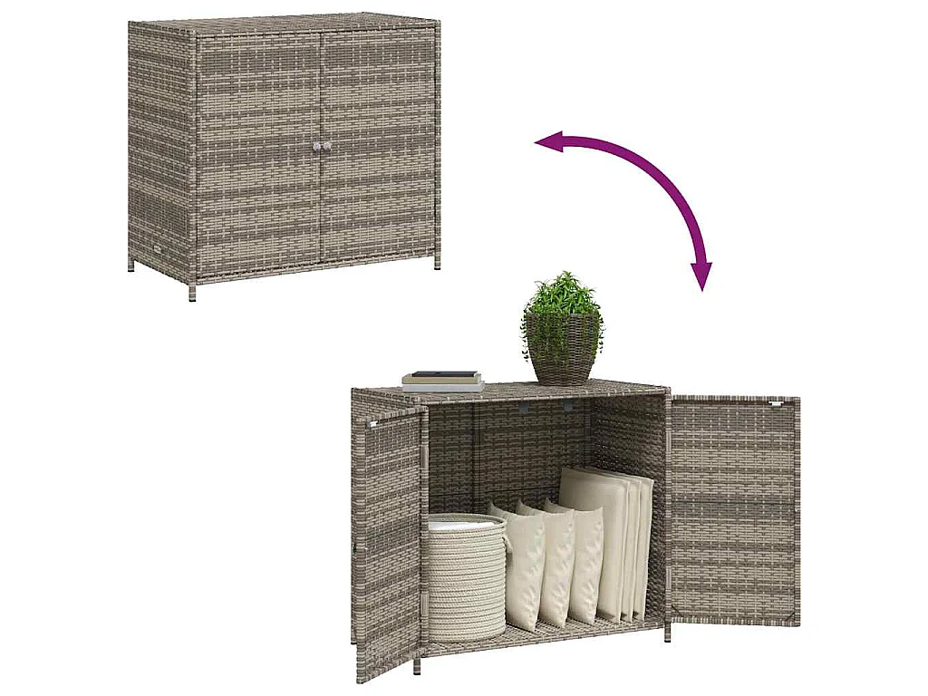 Armário de arrumação p/ jardim 83x45x76 cm vime PE cinzento