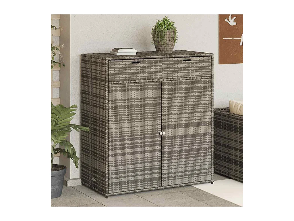 Armoire de rangement de jardin gris 105x55x113cm résine tressée