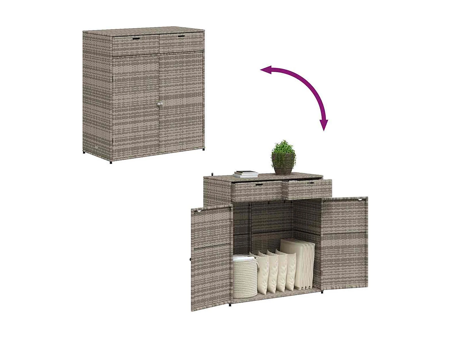 Gartenschrank Grau 105x55x113 cm Poly Rattan