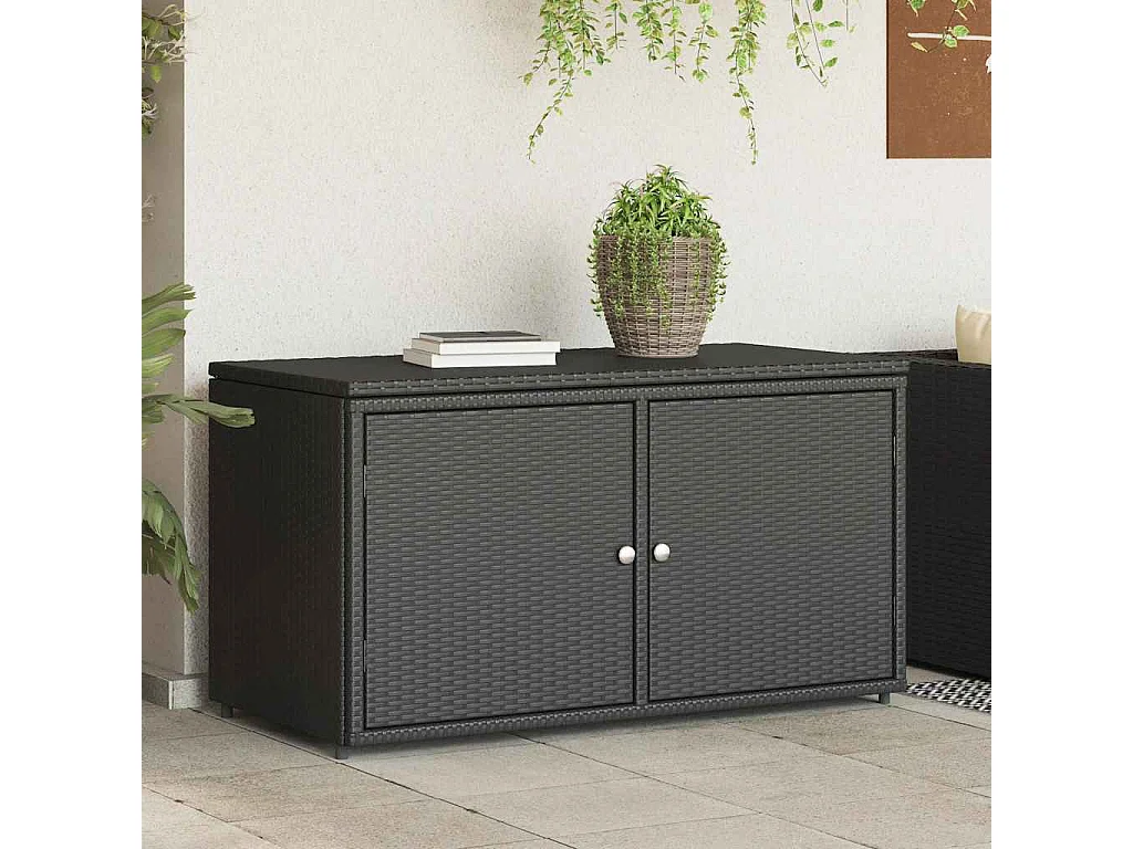 Armadietto Portaoggetti Giardino Nero 110x55x60,5cm Polyrattan
