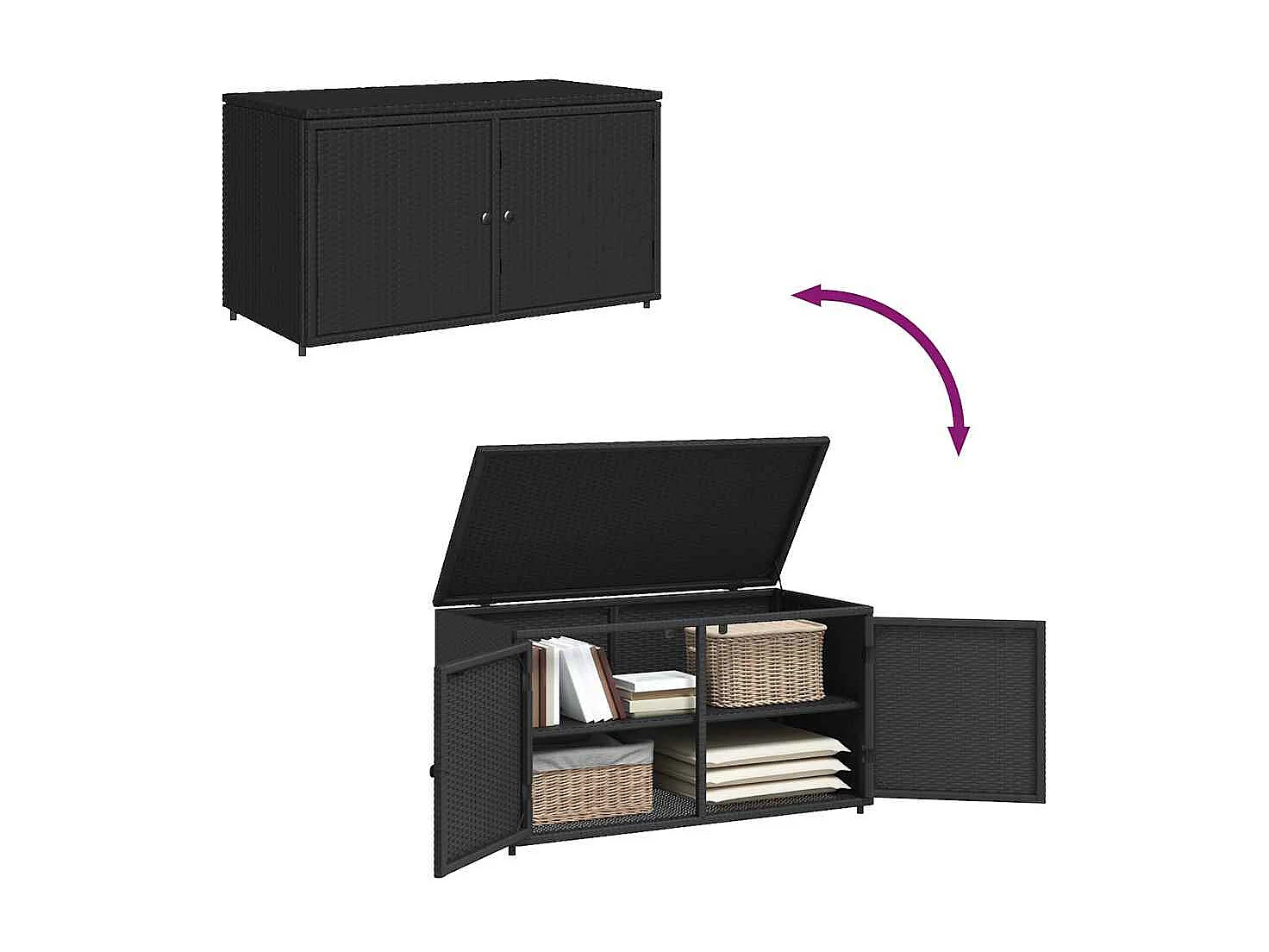 Armadietto Portaoggetti Giardino Nero 110x55x60,5cm Polyrattan