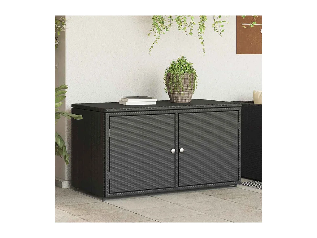 Armoire de rangement jardin noir 110x55x60,5 cm résine tressée