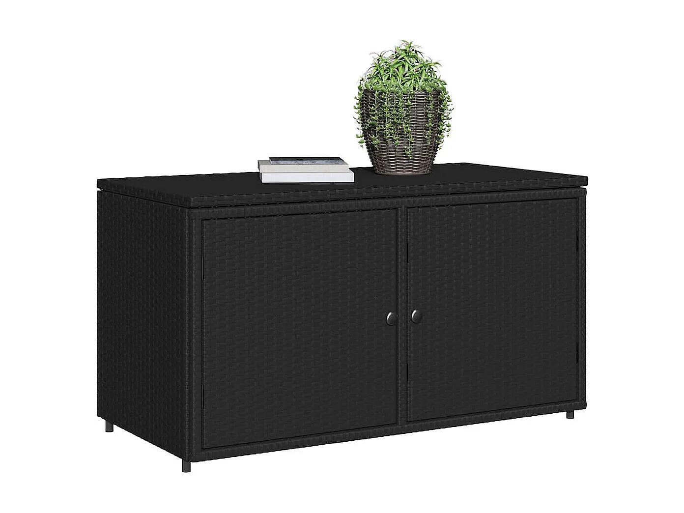 Armoire de rangement jardin noir 110x55x60,5 cm résine tressée