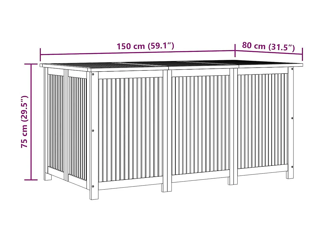 Boîte de rangement de jardin 150x80x75 cm bois massif d'acacia