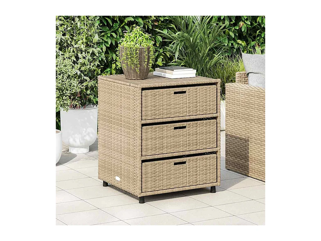 Armoire de rangement de jardin beige 55x59x69 cm résine tressée
