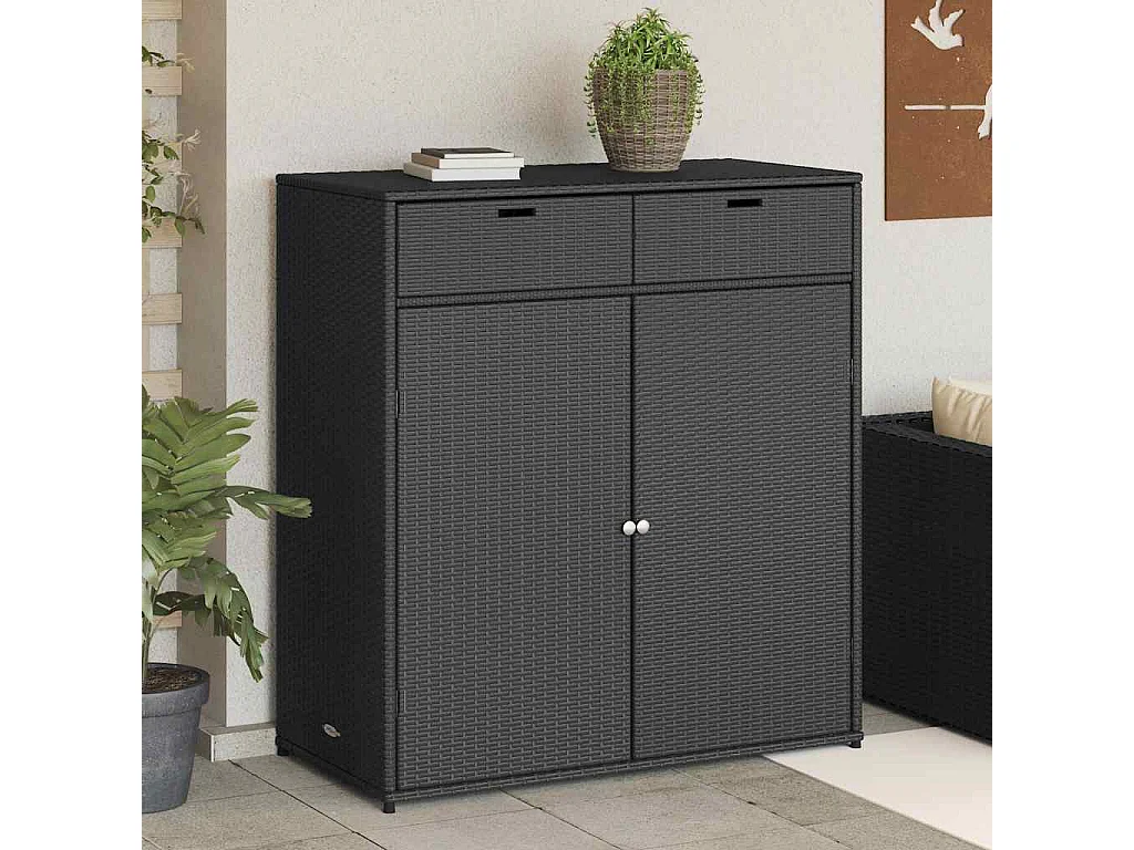 Gartenschrank Schwarz 105x55x113 cm Poly Rattan