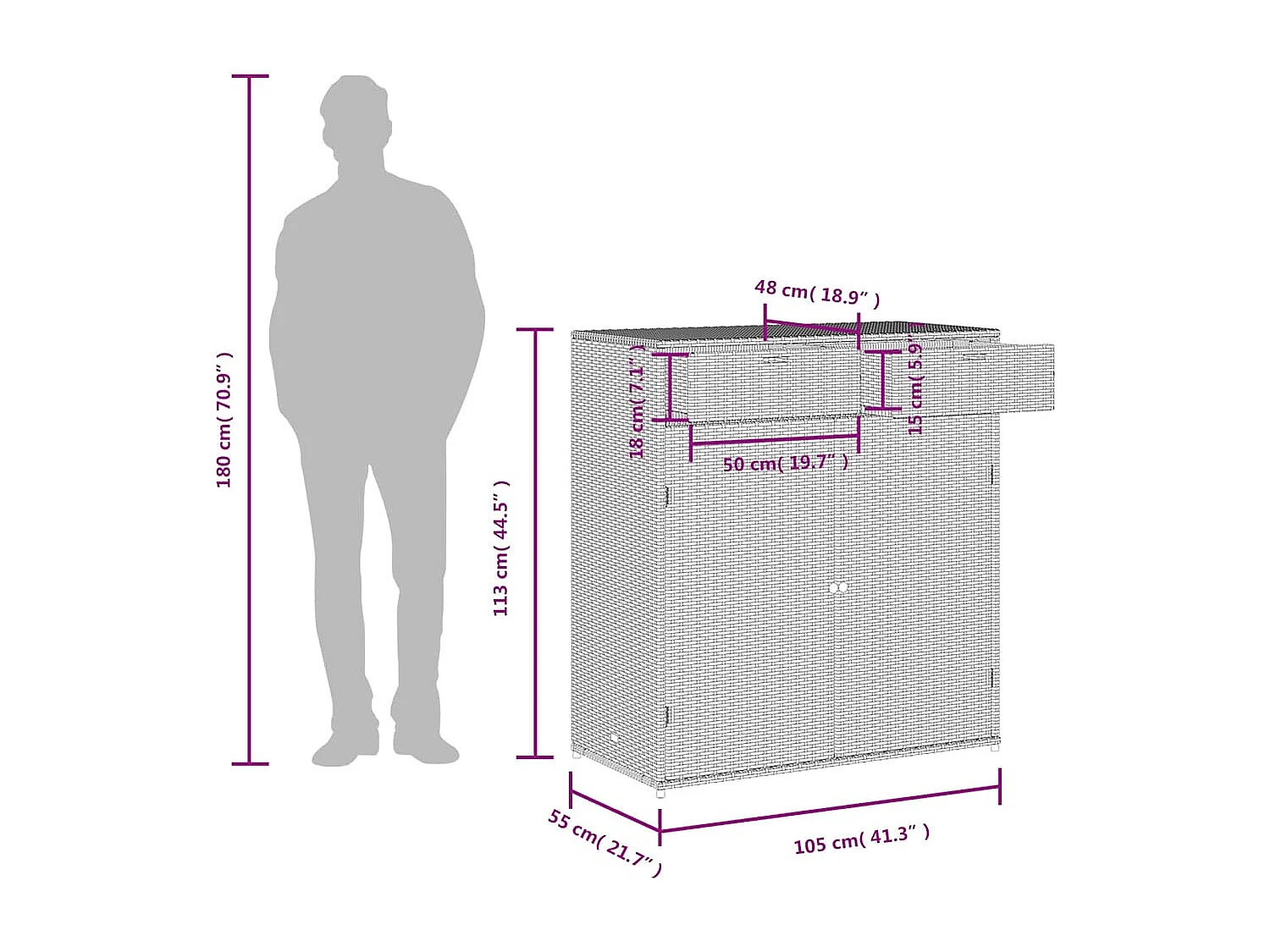 Gartenschrank Schwarz 105x55x113 cm Poly Rattan