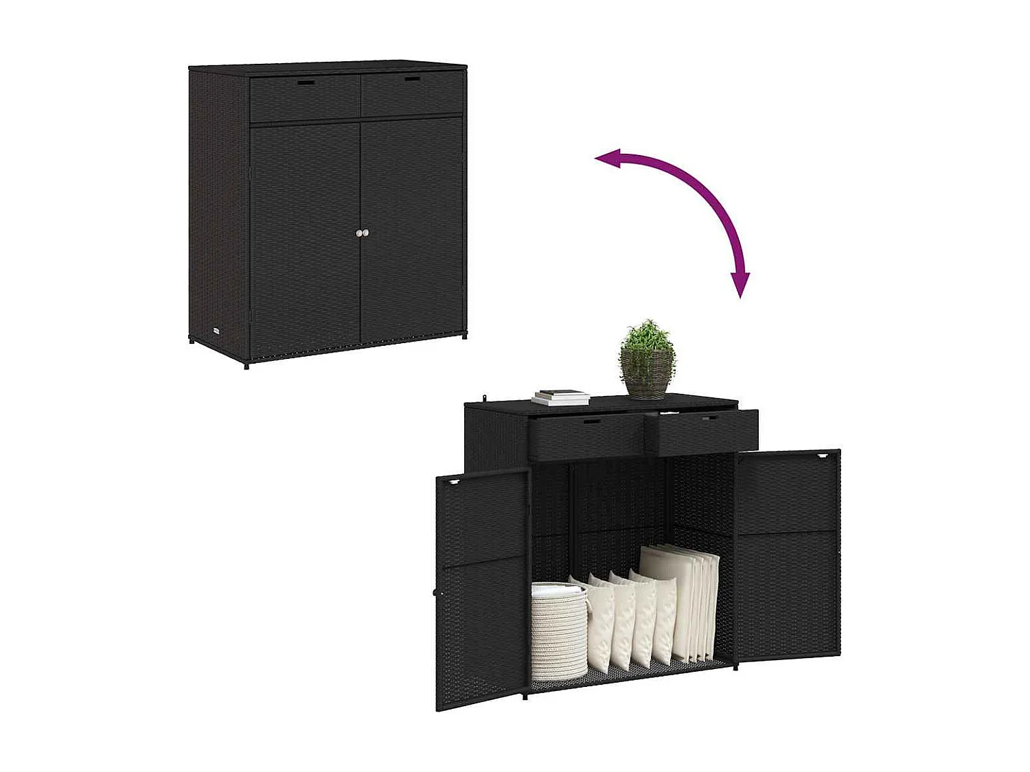 Gartenschrank Schwarz 105x55x113 cm Poly Rattan