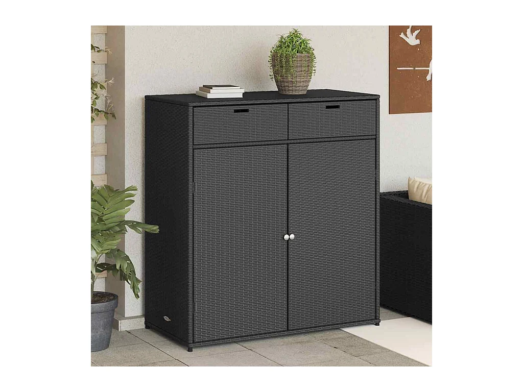 Armoire de rangement de jardin noir 105x55x113cm résine tressée