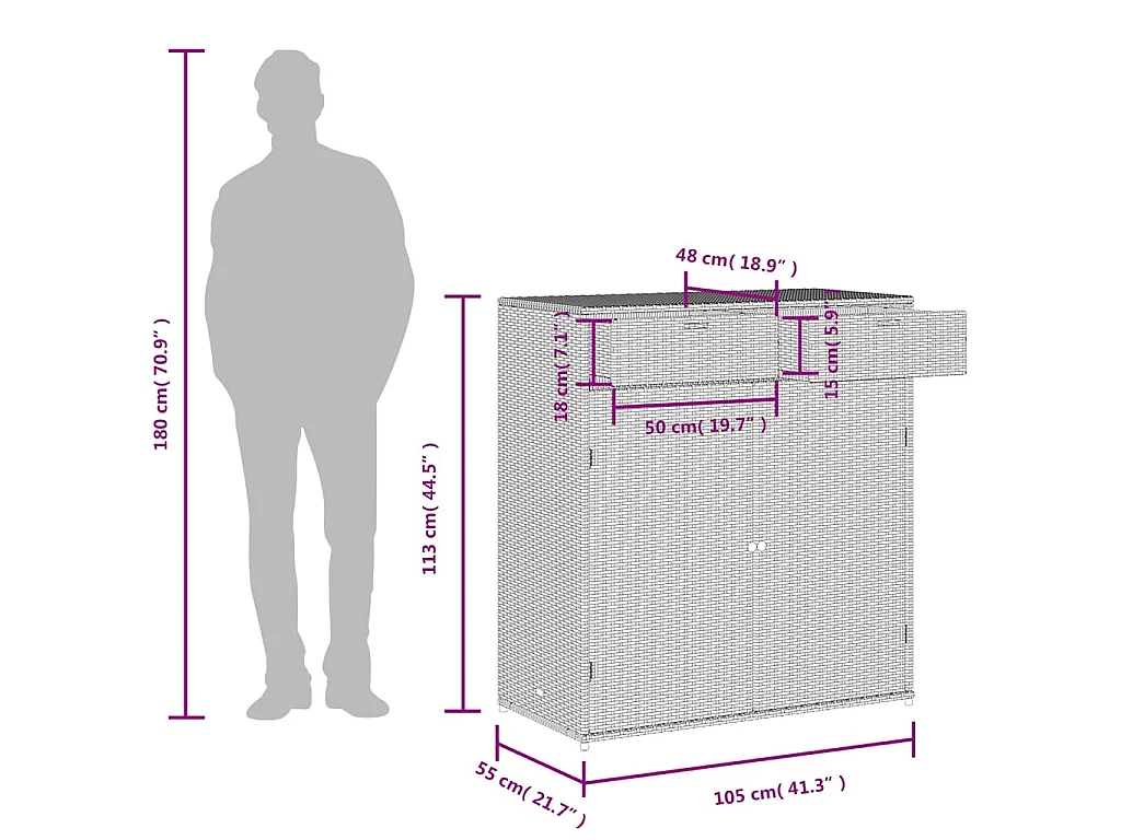 Tuinkast 105x55x113 cm poly rattan zwart