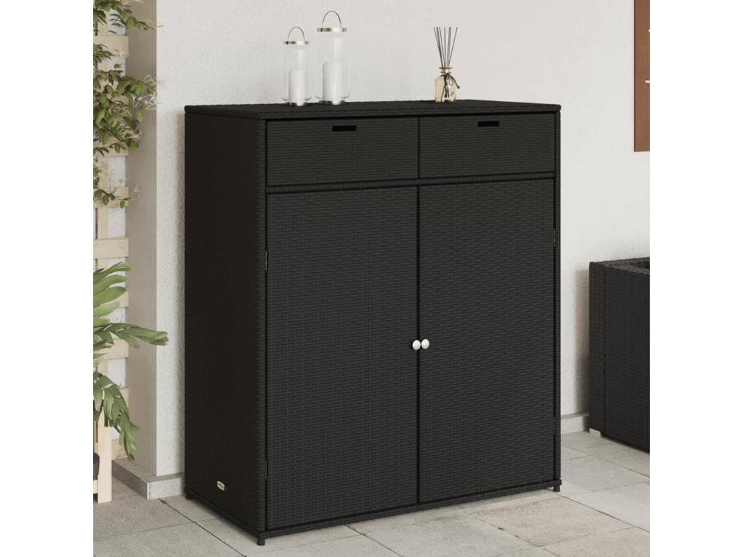 Armario de almacenaje de jardín ratán PE negro 105x55x113 cm