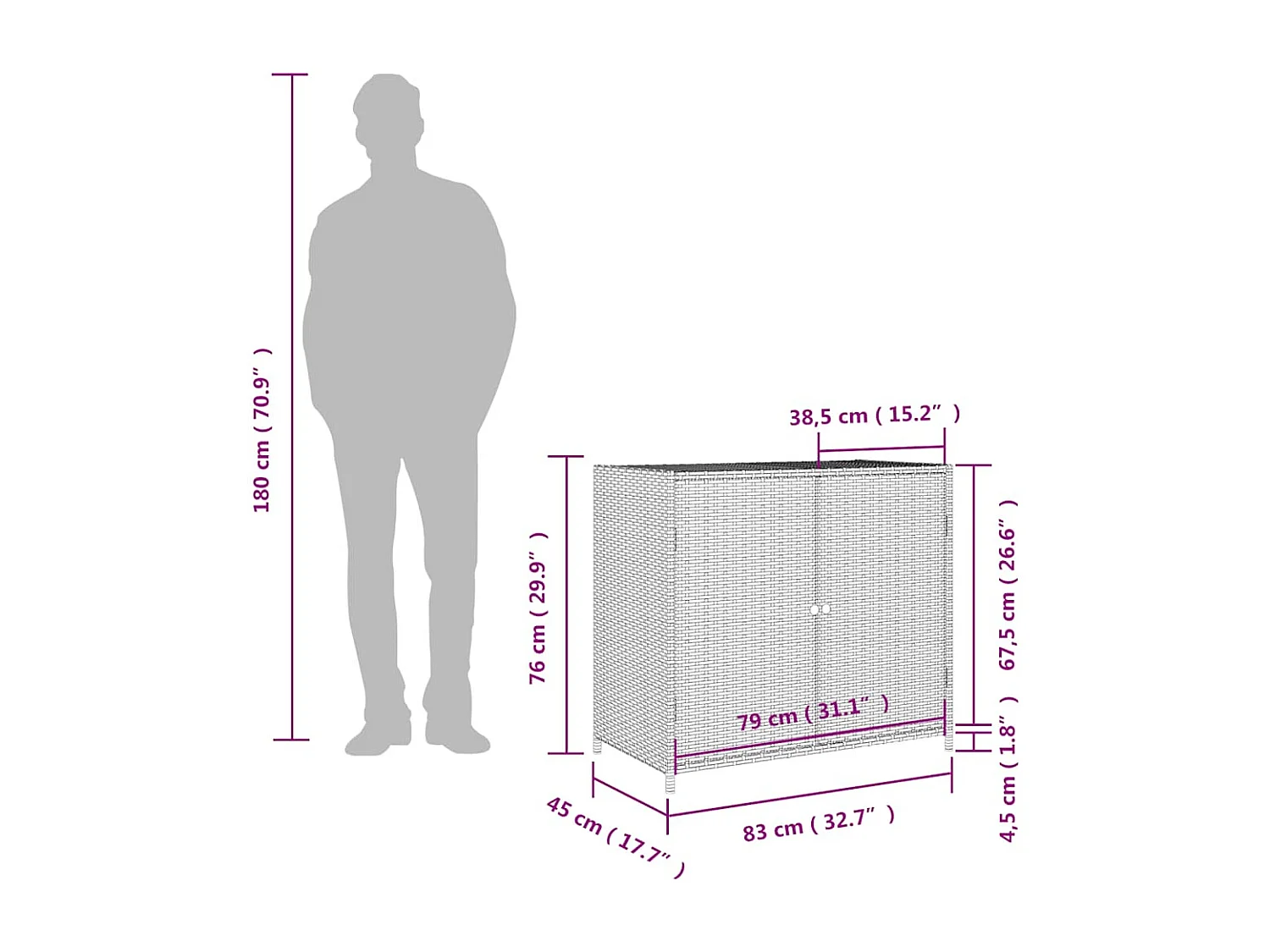 Tuinkast 83x45x76 cm poly rattan zwart
