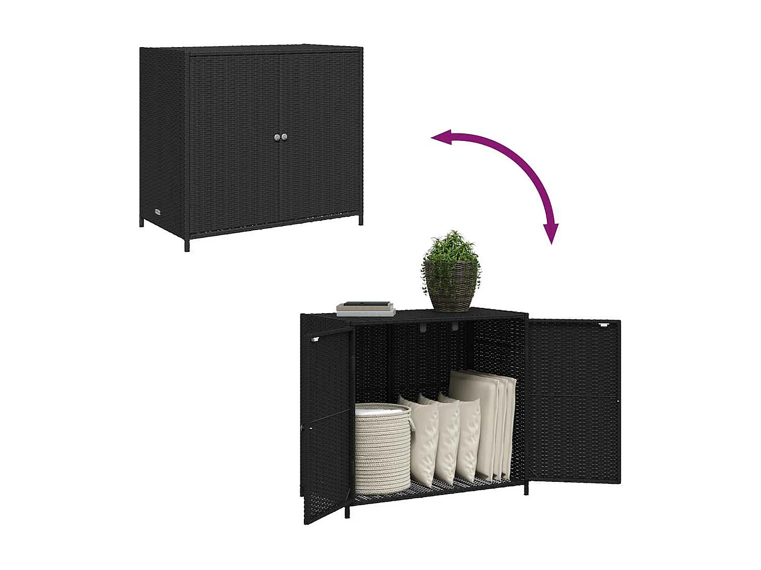 Gartenschrank Schwarz 83x45x76 cm Poly Rattan
