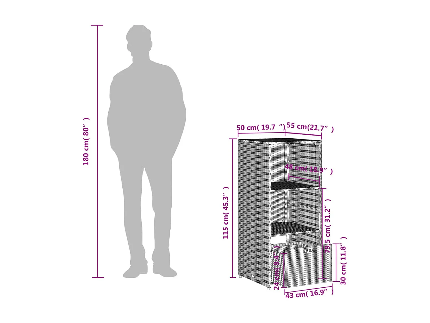 Gartenschrank Schwarz 50x55x115 cm Poly Rattan