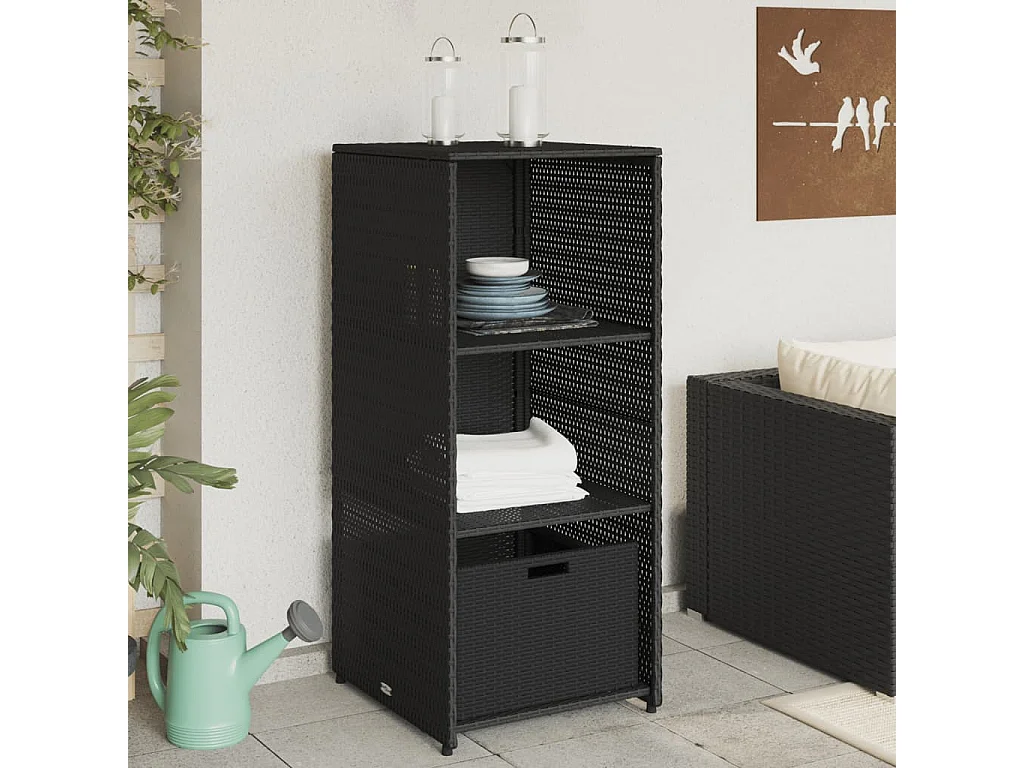 Armoire de rangement de jardin noir 50x55x115 cm résine tressée