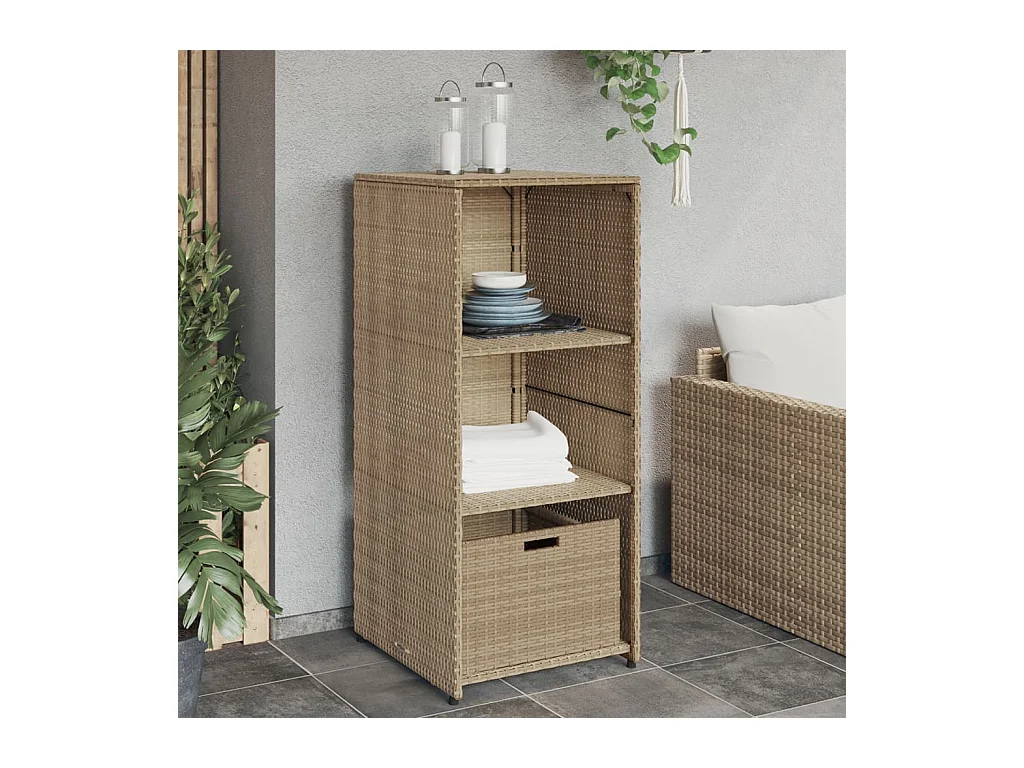 Armoire de rangement de jardin beige 50x55x115cm résine tressée